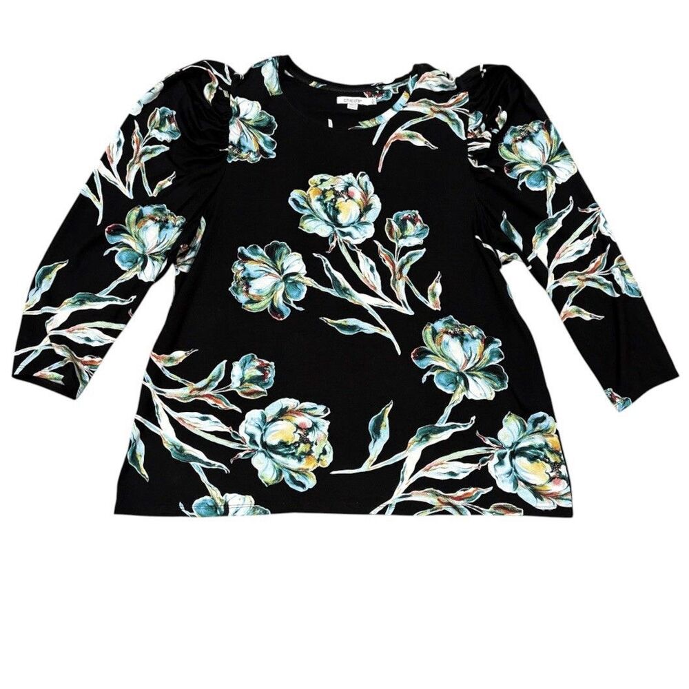 Chico’s Dark Floral Puff Sleeve Blouse Size 3 US XL